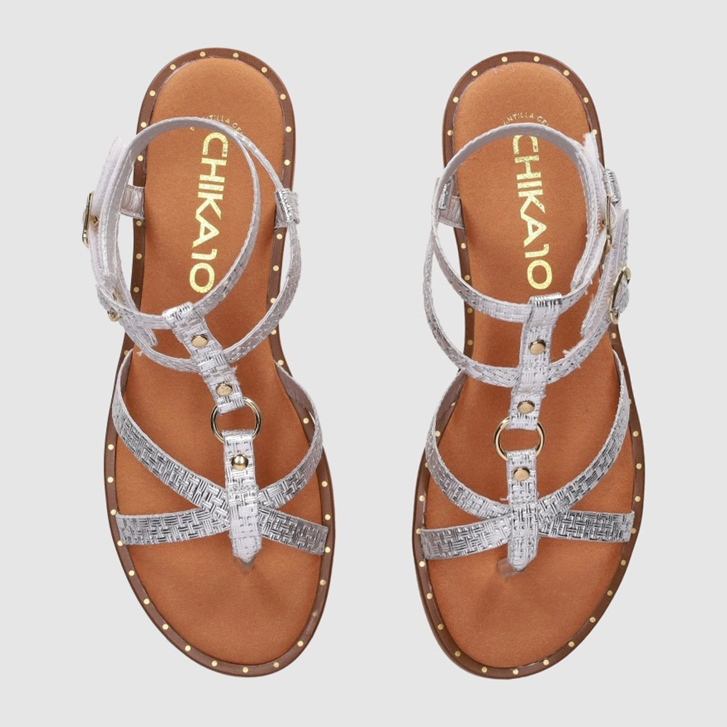 Sandalias de Piel - Plata - Tacón: Bajo