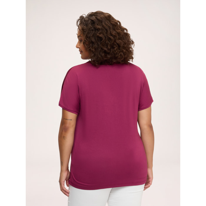 Fiorella Rubino - Camiseta bimatérica en raso de viscosa - Fuchsia