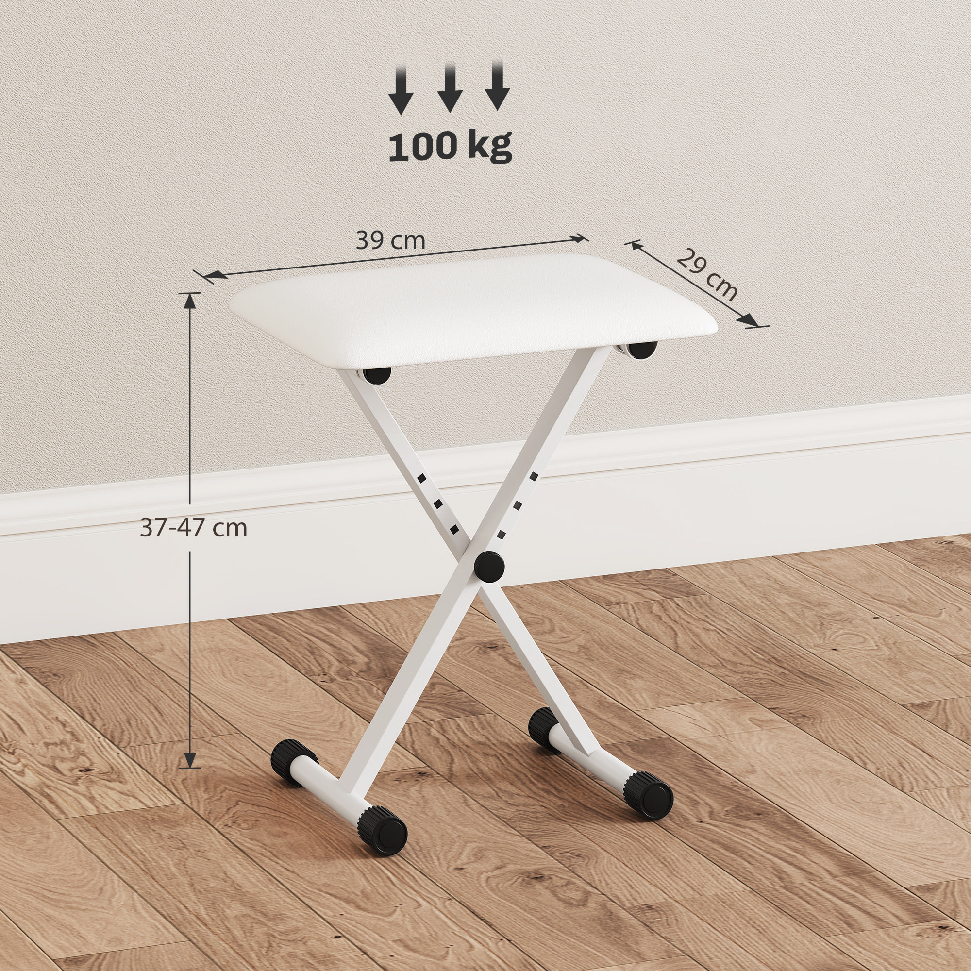 HOMCOM Tabouret banquette réglable pliable pour piano et clavier acier revêtement synthétique blanc