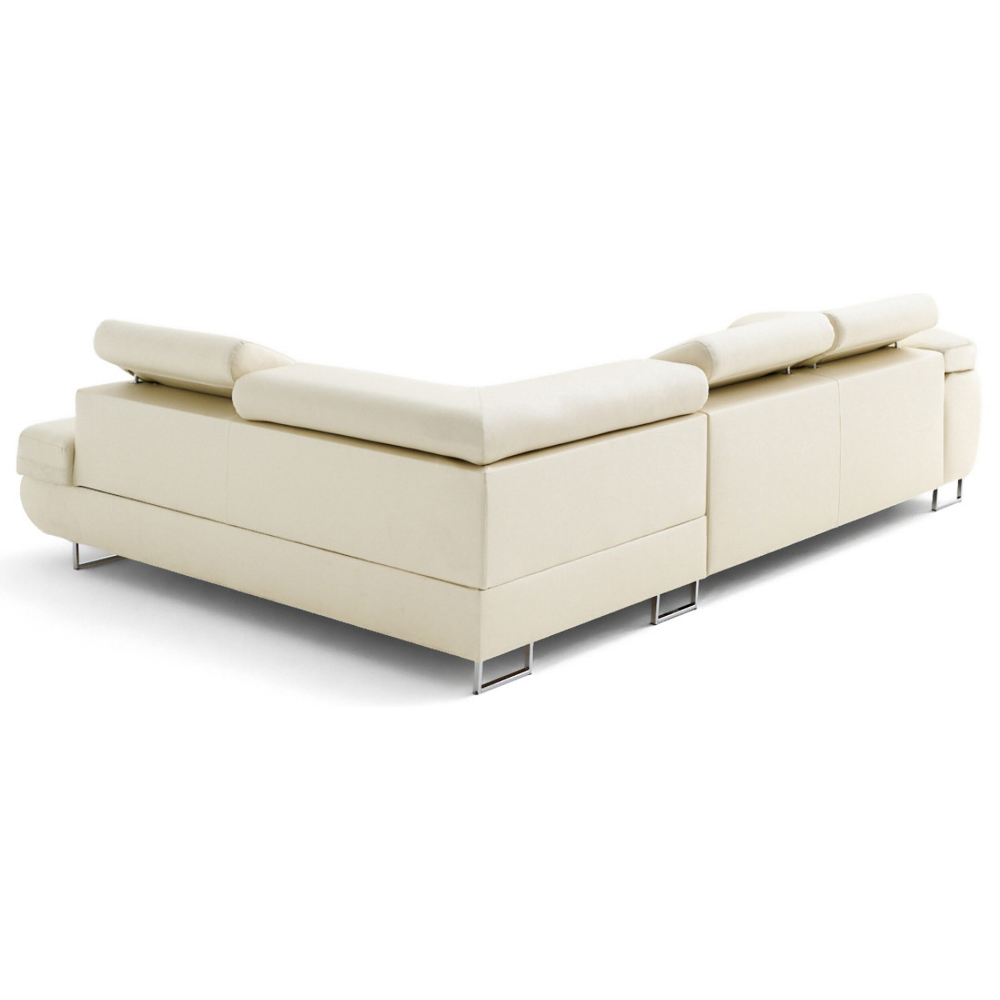 Zaria - canapé d'angle droit 5 places convertible avec coffre et têtières en simili - Beige