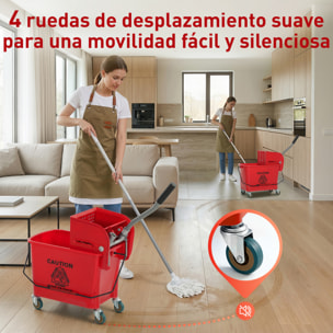 Cubo de Fregona con Ruedas Capacidad de 20 L Cubo de Fregar con Sistema de Escurridor Mopa y Asa de Transporte para Doméstico y Comercial Rojo