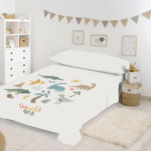 Cool Kids - Juego de Sábanas Estampadas - Infantil - Incluye 1 Funda de Almohada + 1 Sábana Bajera - 100% Algodón - Dinoland