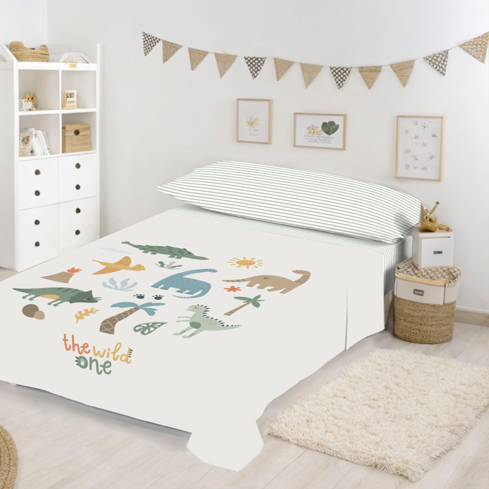 Cool Kids - Juego de Sábanas Estampadas - Infantil - Incluye 1 Funda de Almohada + 1 Sábana Bajera - 100% Algodón - Dinoland