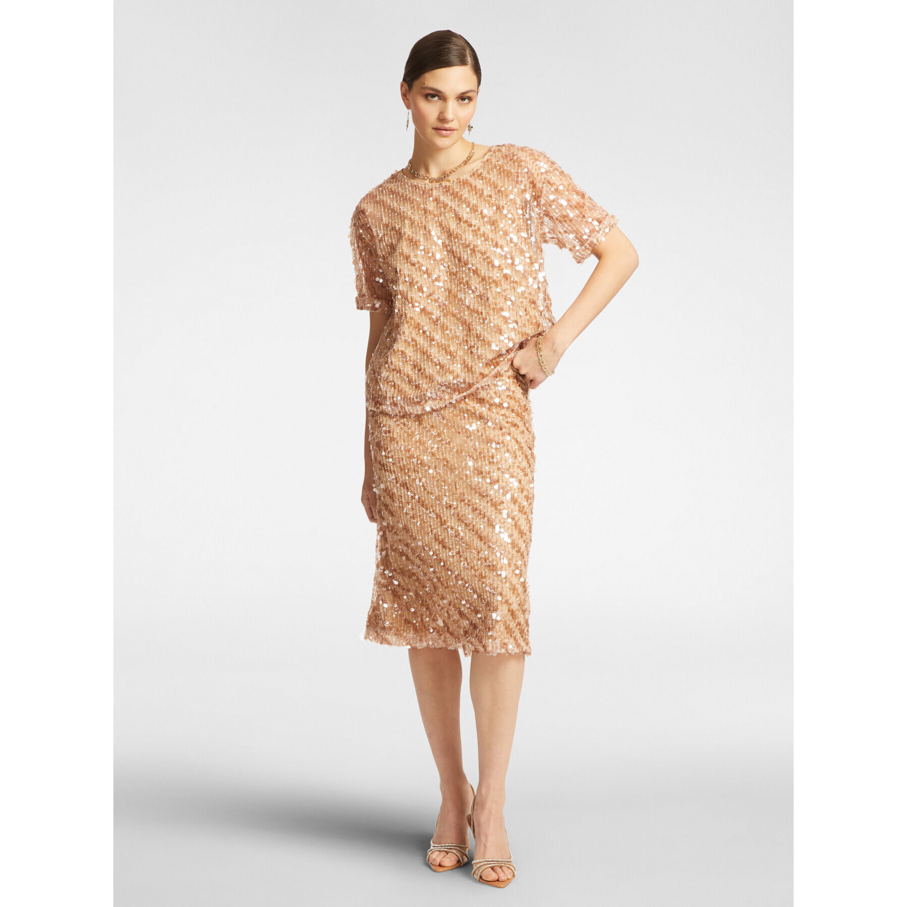 Elena Mirò - Blusa in paillettes - Beige / Lavanda