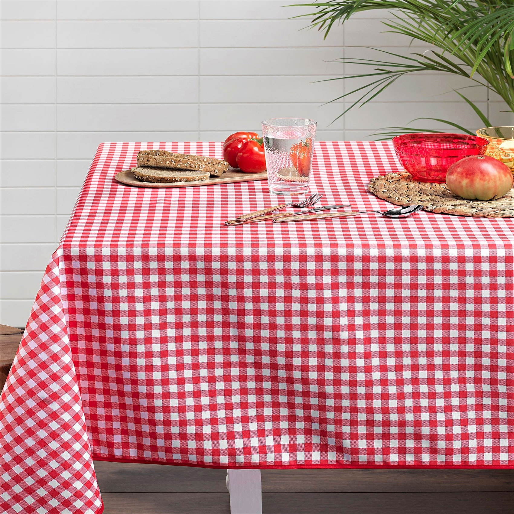 Nappe rectangulaire vichy rouge et blanc - Multicolore