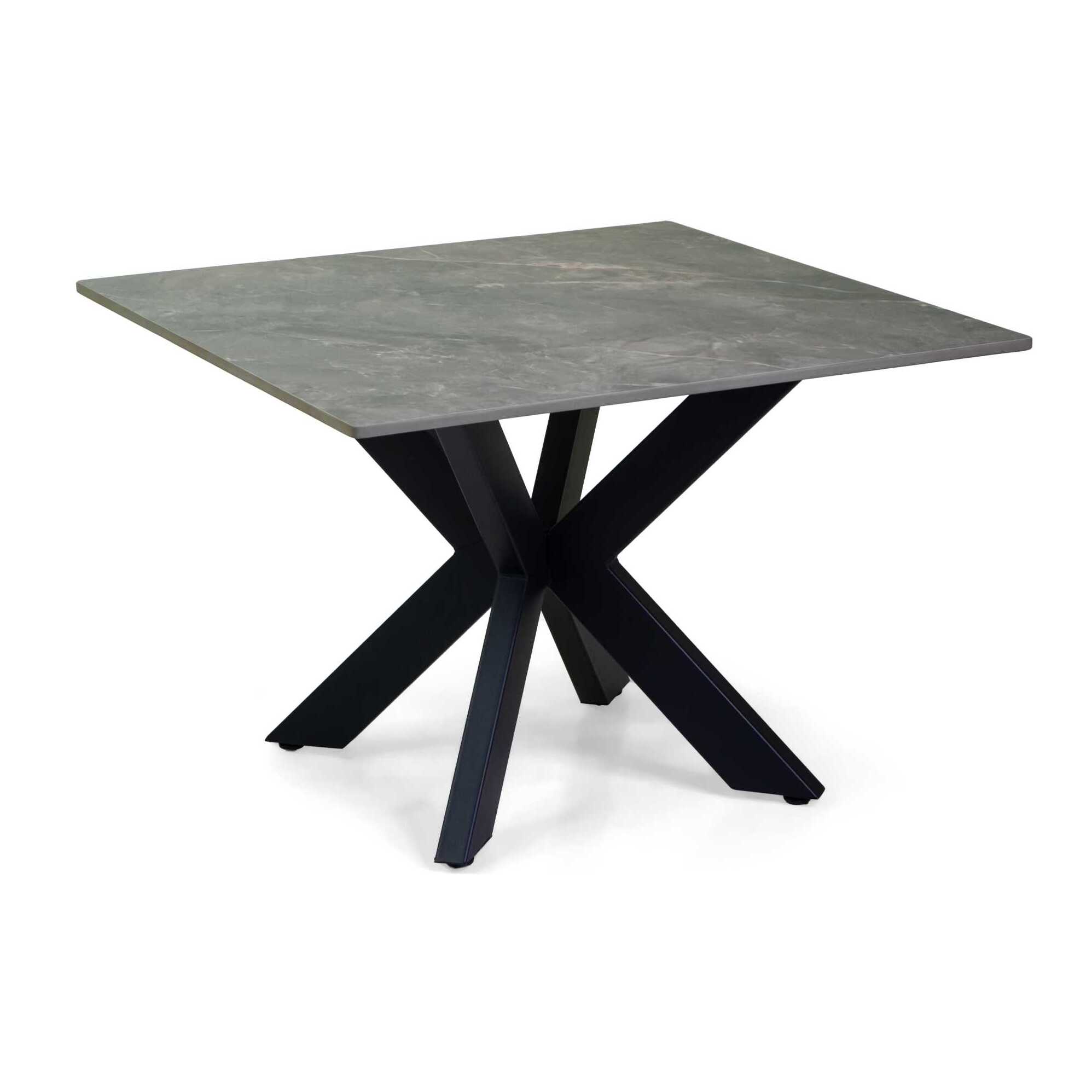 Tavolino Vacchetti in metallo con piano in pietra sinterizzata grigia cm65x65h45