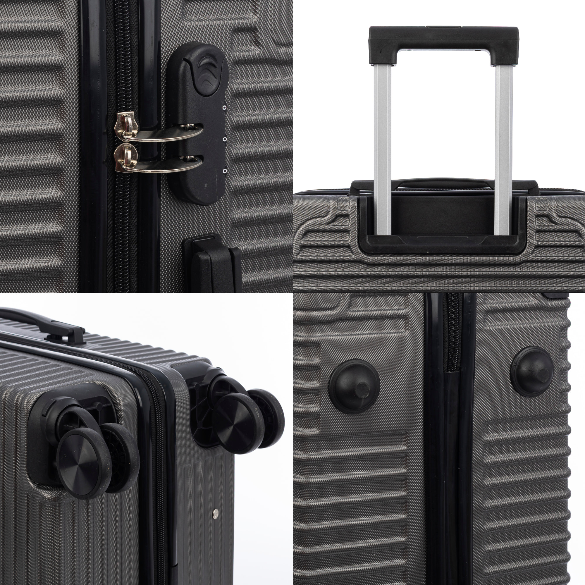 Set di 3 valigie Trolley, in materiale leggero ABS ad alta resistenza con angoli rinforzati. Chiusura numerica e 4 ruote doppie estraibili e rotanti a 360°.