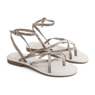 Sandalo flat con listini incrociati - BEIGE