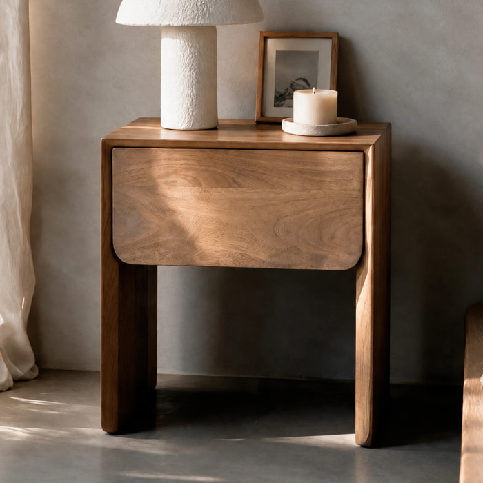 Table de chevet en bois de manguier marron clair - Achille
