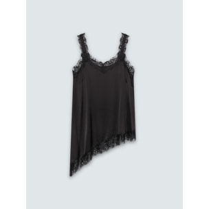 Fiorella Rubino - Top in raso di viscosa con dettagli in pizzo - Nero