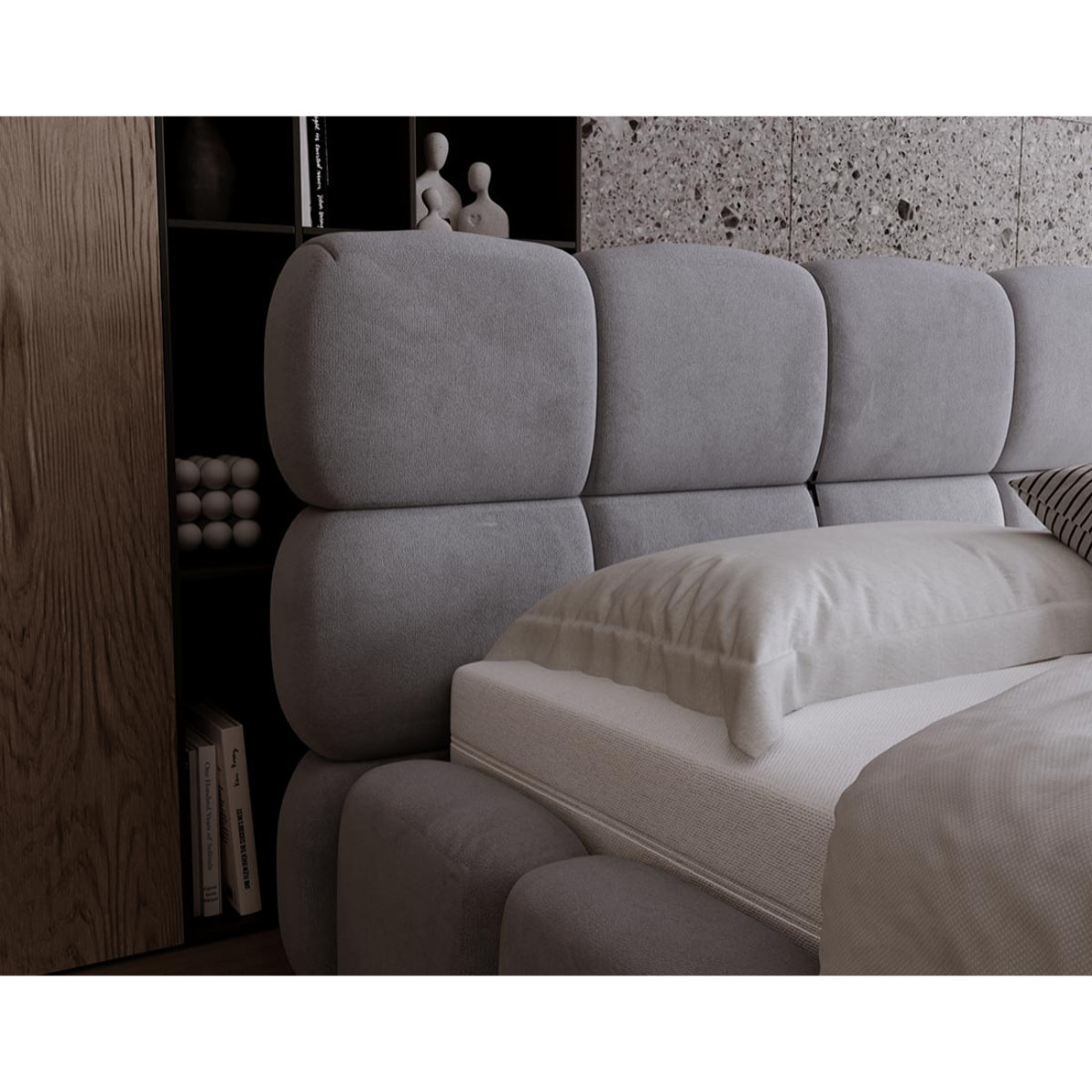 Mariposa - lit coffre - 140x200 cm - sommier inclus - en velours - Gris