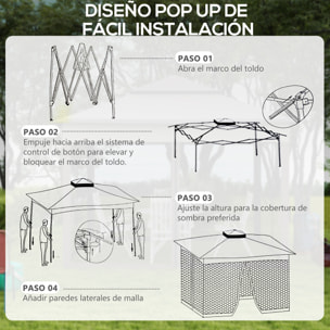 Outsunny Carpa Plegable 325x325x270 cm Cenador de Jardín Gazebo con Doble Techo Paredes Laterales Desmontables y Marco Metálico para Camping Fiestas Crema