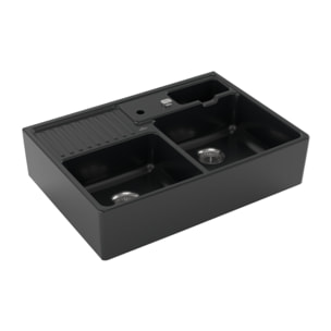 Evier 2 bacs timbre office Tradition Pure Black CeramicPlus avec vidage automatique