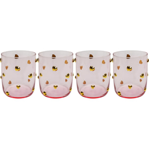 Verres à eau Party roses coeurs set de 4 Kare Design