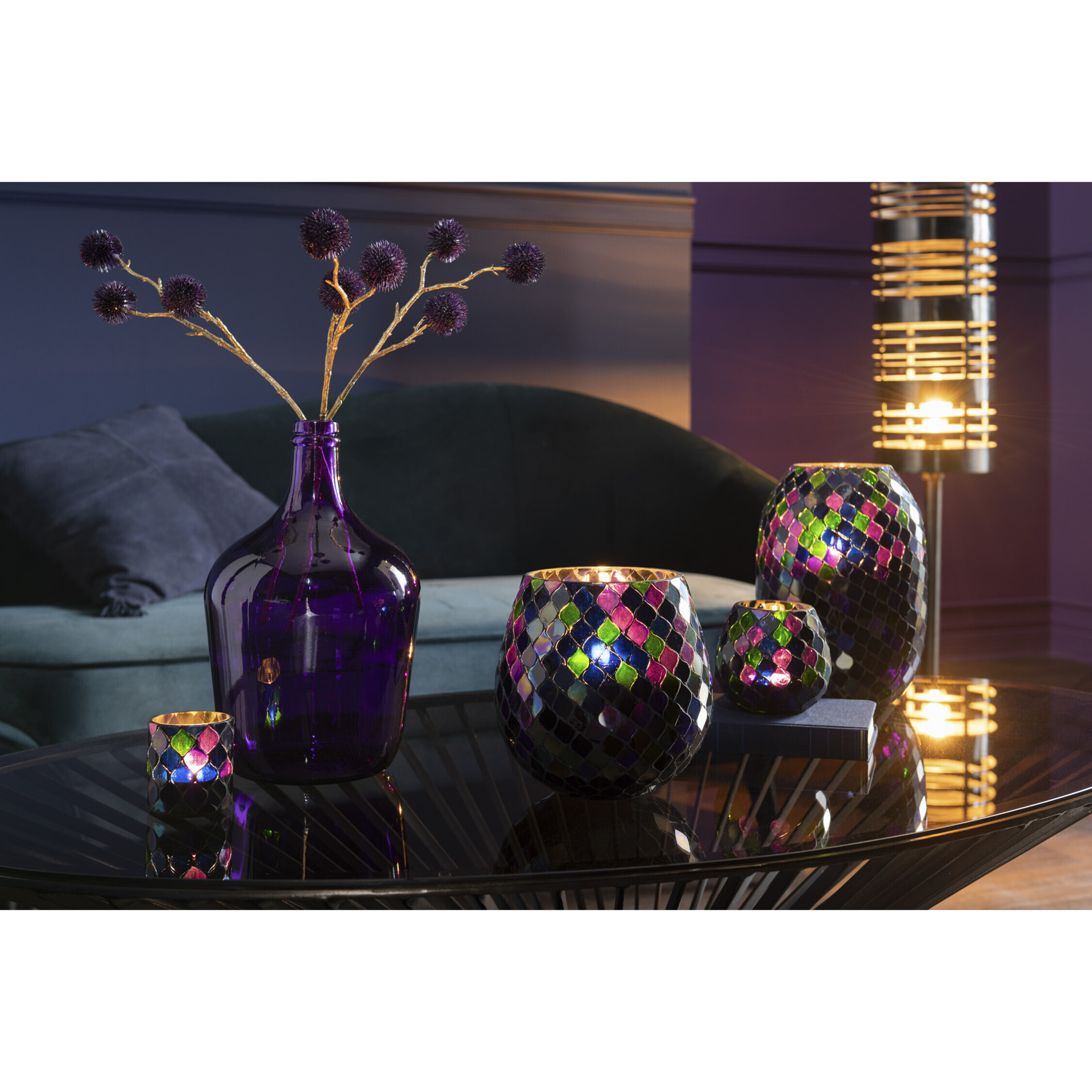 J-Line photophore Mosaic - verre - mauve - small - 2 pcs