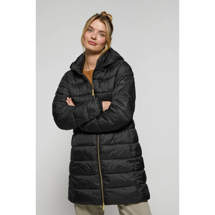 Abrigo ultralight negro Cecilia de capucha extraíble y bordado PC