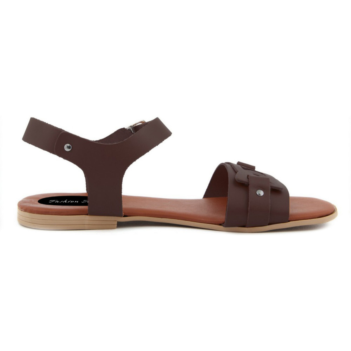 Sandali Flat Made in Italy in pelle colore Marrone, Altezza tacco 1,2 cm