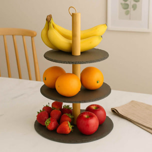 Torre de pizarra y madera de pino para presentación de comida