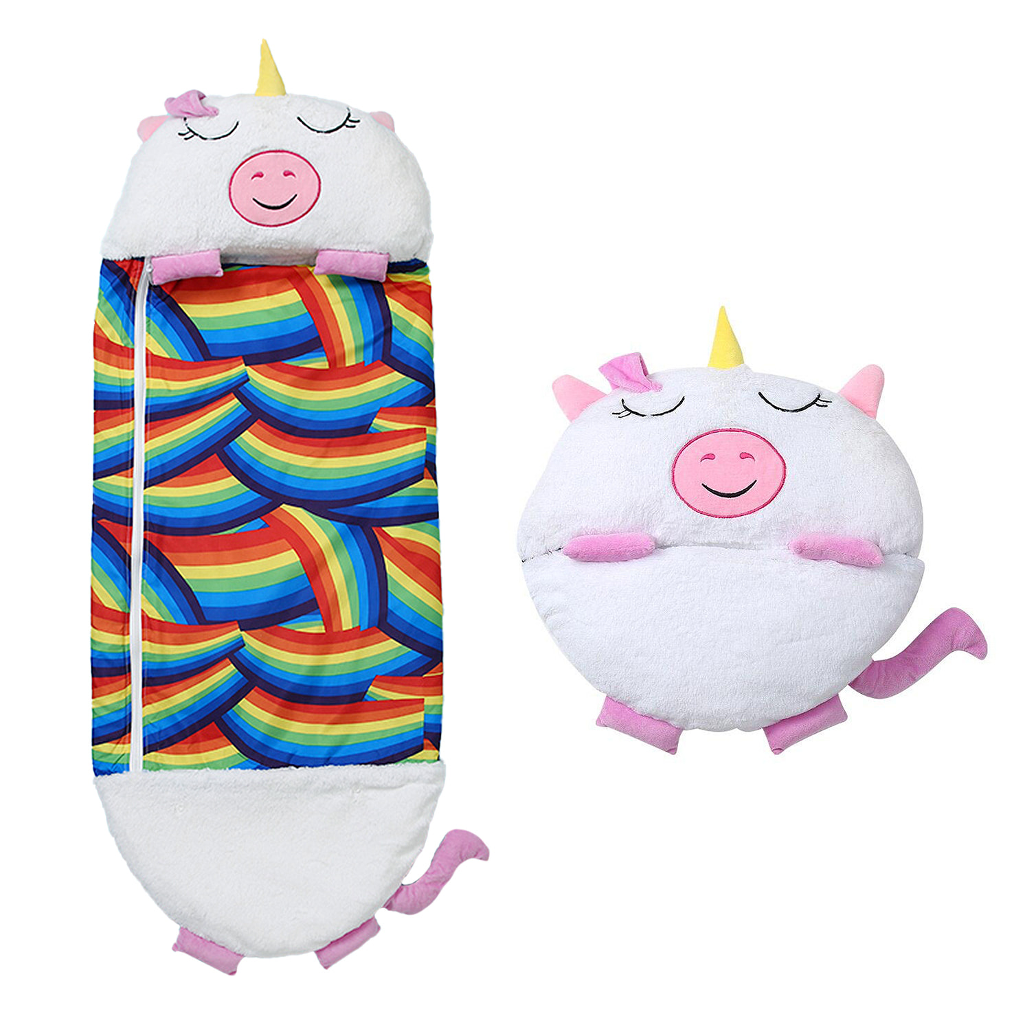 Saco de dormir convertible en almohada, para niños, Unicornio. Tacto peluche. Grande /L: 170x70cm.