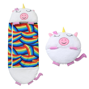 Saco de dormir convertible en almohada, para niños, Unicornio. Tacto peluche. Grande /L: 170x70cm.