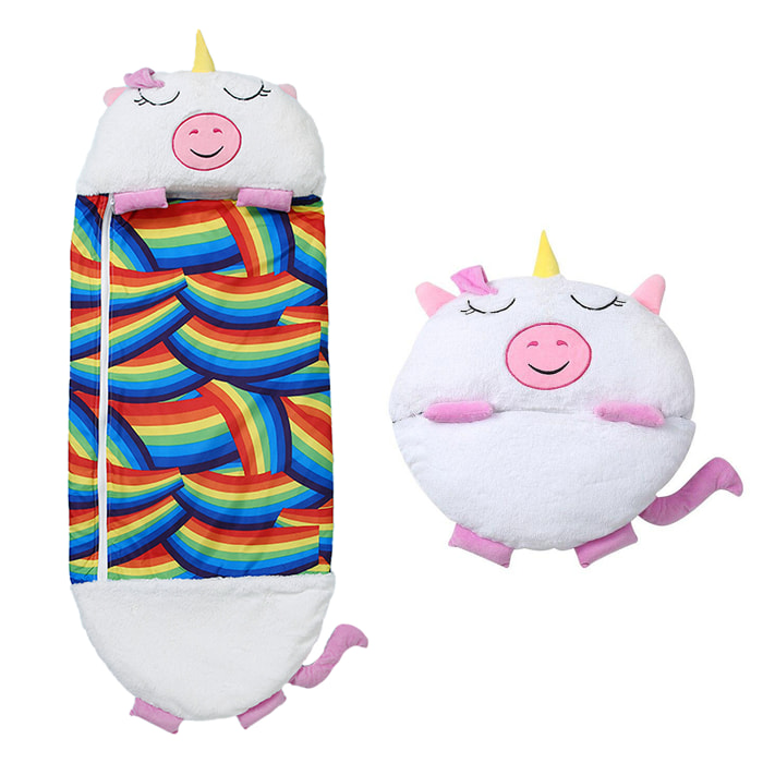 Saco de dormir convertible en almohada, para niños, Unicornio. Tacto peluche. Grande /L: 170x70cm.