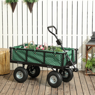 Carrito de Jardín con Ruedas Grandes, Carga 300 kg, Carro de Mano con Asa Ajustable y Bolsa Impermeable Removible, Carrito de Transporte para Todo Terreno, Compra, Camping, Verde