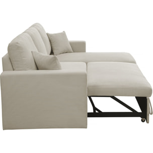 Canapé d'angle convertible en velours côtelé "Alain" - 3 places - Beige