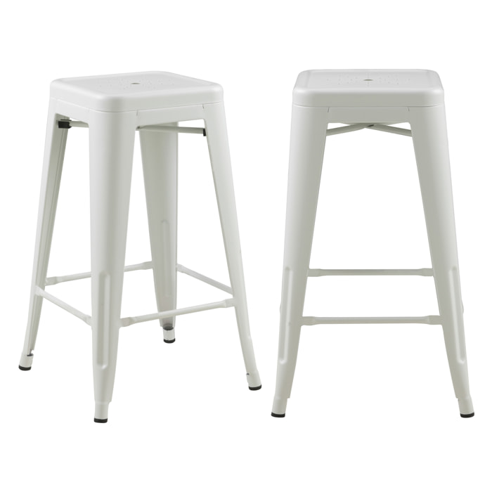 Tabouret de bar mi-hauteur Indus blanc mat 66cm (lot de 2)