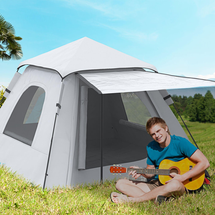 Tente de camping automatique pop up 2-3 pers. - porche, sac de transport - dim. 210L x 210l x 150H cm - gris clair