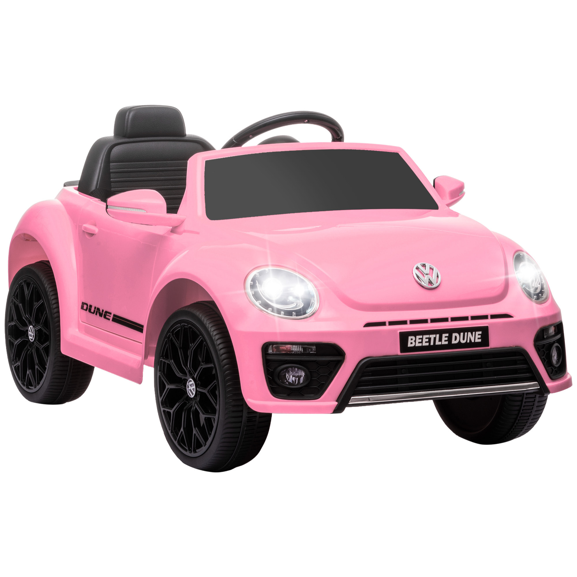 Coche Eléctrico para Niños de +3 Años Volkswagen Beetle Carro Eléctrico Infantil con Batería 12V Mando a Distancia Faros Bocina y Música Rosa