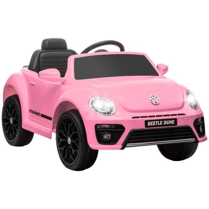 Coche Eléctrico para Niños de +3 Años Volkswagen Beetle Carro Eléctrico Infantil con Batería 12V Mando a Distancia Faros Bocina y Música Rosa