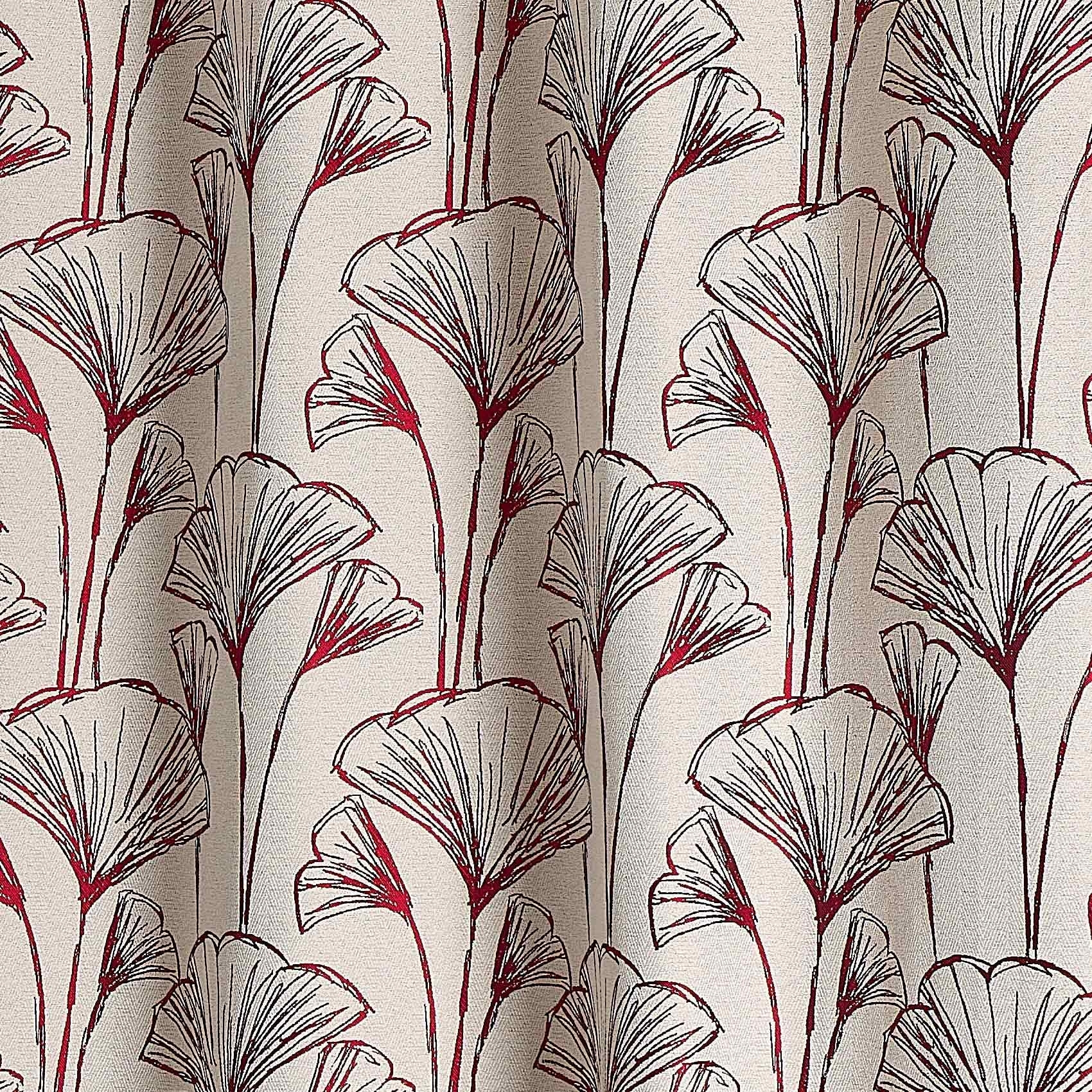 Rideau jacquard fleurs de gingko - Bordeaux