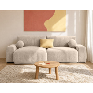 Constance - Canapé d'angle réversible 4 places convertible avec coffre en velours relief - Beige