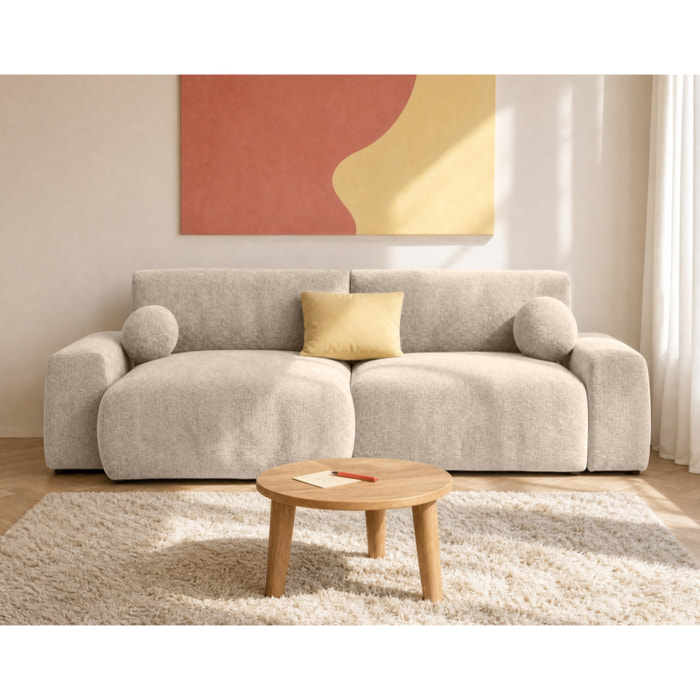 Constance - Canapé d'angle réversible 4 places convertible avec coffre en velours relief - Beige