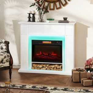 Chimenea Eléctrica Empotrable con Efecto de Llama 3D, Tira de Luz LED RGB, Chimenea Decorativa, 1800W, Temporizador, Termostato Digital, Mando a Distancia, para 30 Ã£Å½Â¡, Blanco