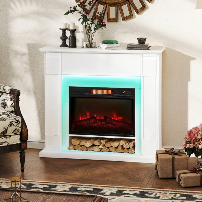 Chimenea Eléctrica Empotrable con Efecto de Llama 3D, Tira de Luz LED RGB, Chimenea Decorativa, 1800W, Temporizador, Termostato Digital, Mando a Distancia, para 30 Ã£Å½Â¡, Blanco
