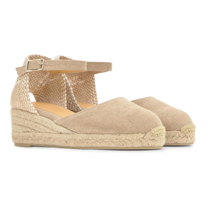 Alpargata con cuña 3 cm en lona de algodón con talonera trenzada y pulsera con hebilla