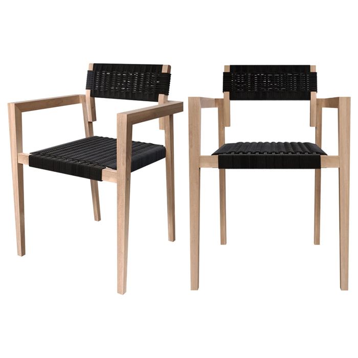 Lot de 2 chaises de jardin empilables en teck et corde tressée - Kapua