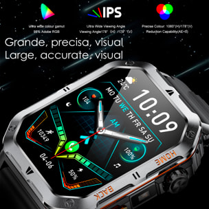 Smartwatch MT62 con corona multifunzione intelligente, assistente vocale, misurazione di O2 e oltre 100 modalità sportive.