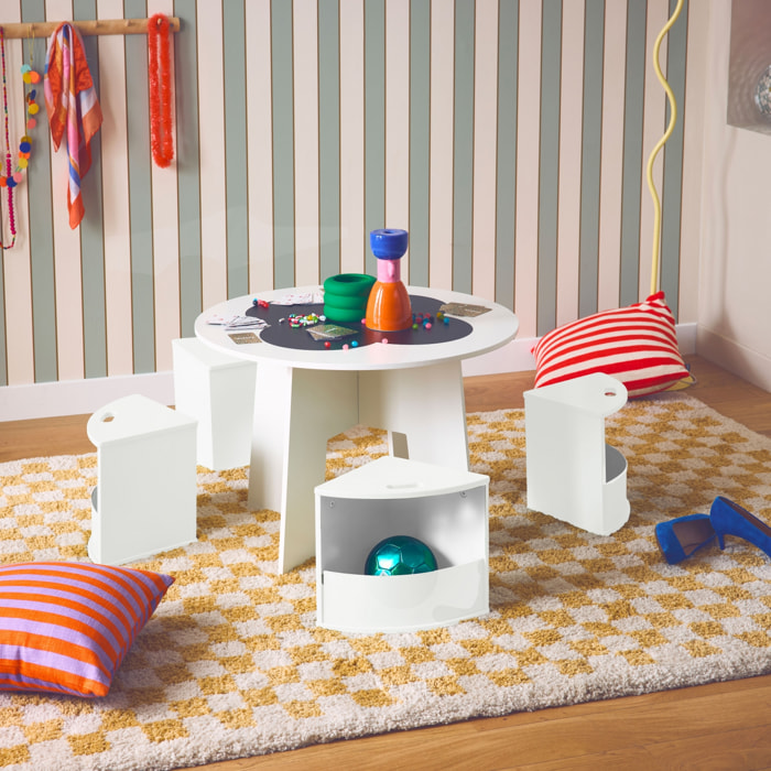 Table avec ardoise et 4 chaises avec rangement pour enfant
