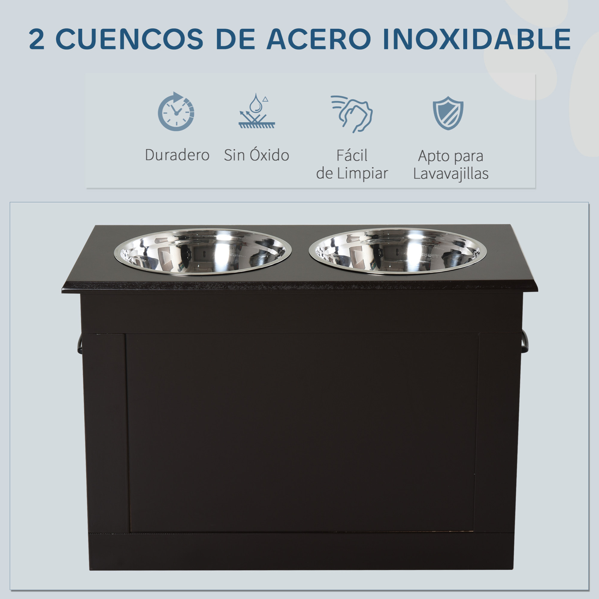 Comedero Perro Elevado con 2 Cuencos de Acero Inoxidable 2x2000 ml Comedero Elevado para Perros Grandes con Tapa Abatible y Almacenamiento Oculto Marrón Oscuro