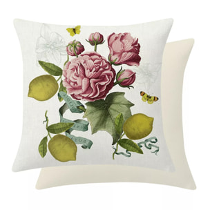Housse de coussin lin & coton 165 g/m² imprimé rose jaune Citrons de menton romance