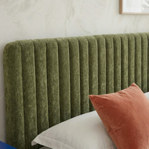 Lit coffre adulte avec tête de lit capitonnée en tissu chenille - ALTO
