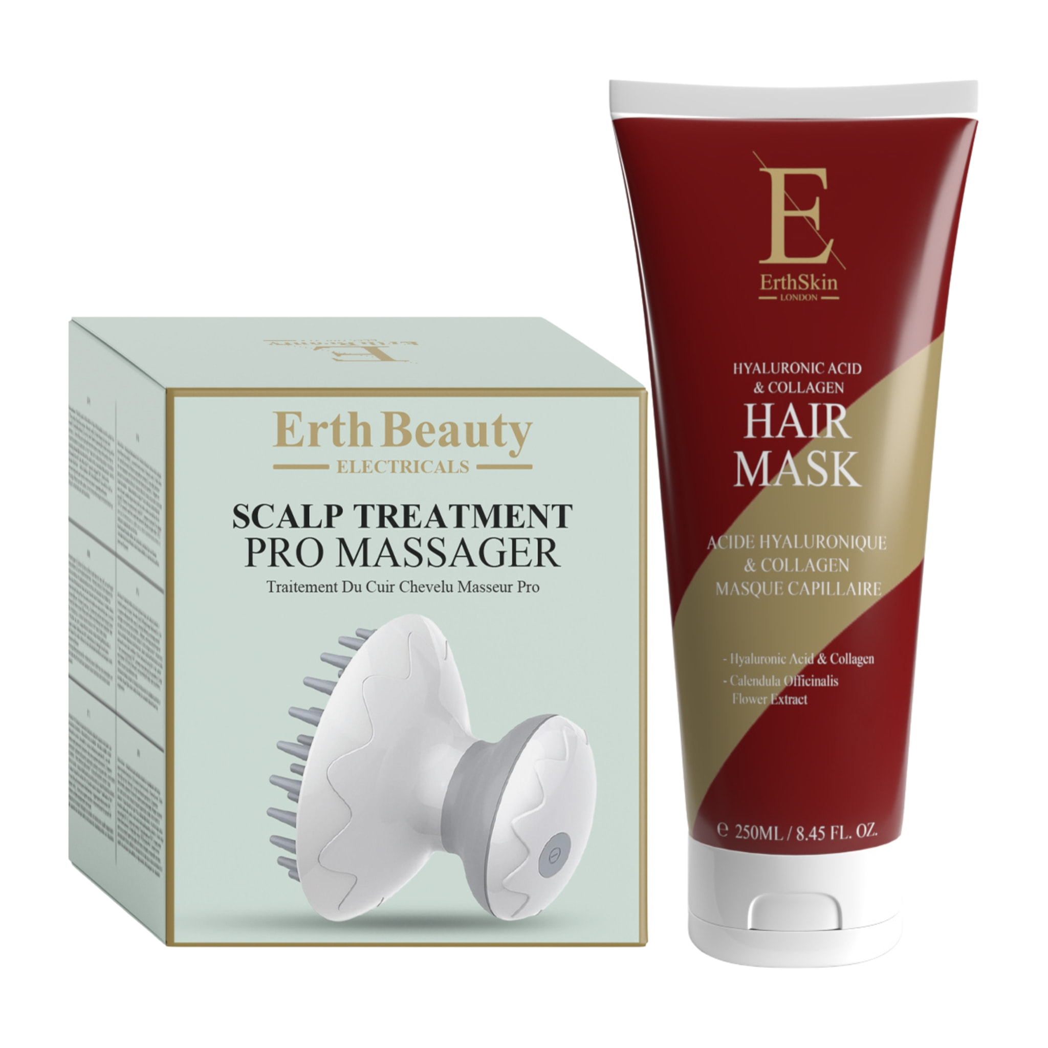 Mascarilla capilar de ácido hialurónico y colágeno + Tratamiento para el cuero cabelludo Masajeador profesional