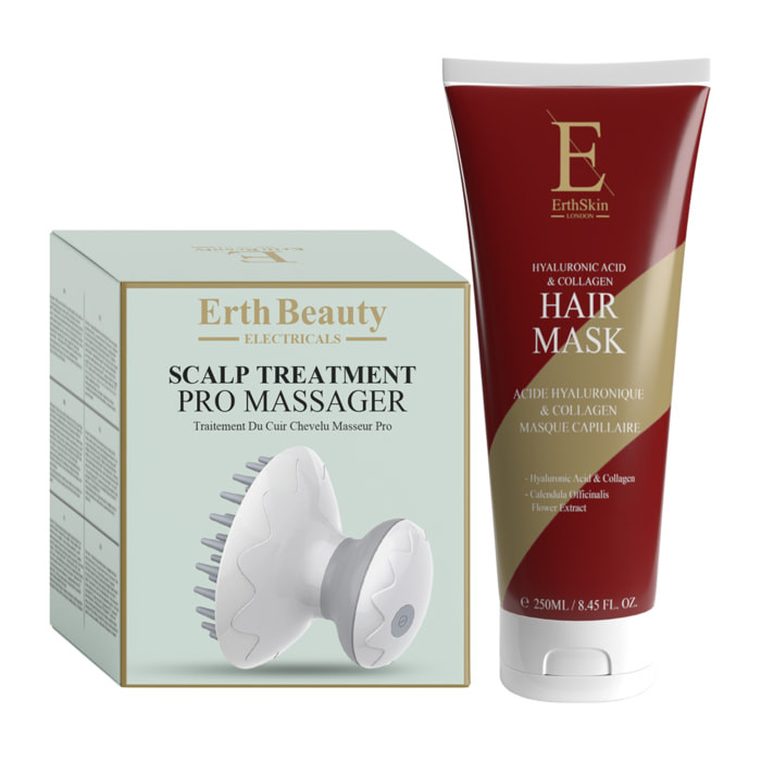 Mascarilla capilar de ácido hialurónico y colágeno + Tratamiento para el cuero cabelludo Masajeador profesional