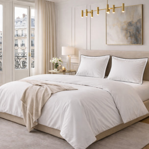 Parure Housse De Couette 100% Satin de Coton Blanc TALIE