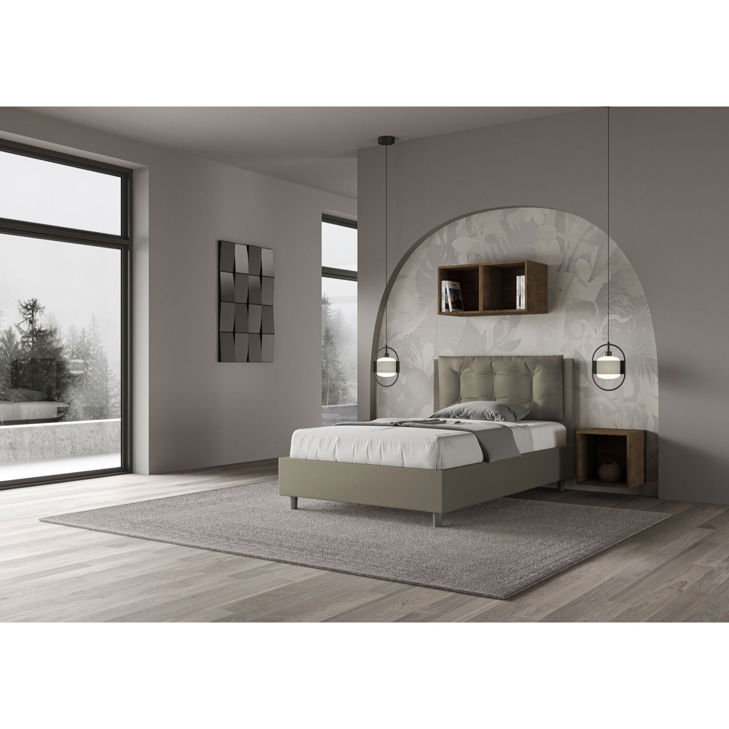 Letto una piazza e mezza con rete imbottito 120x200 similpelle cappuccino Annalisa Large