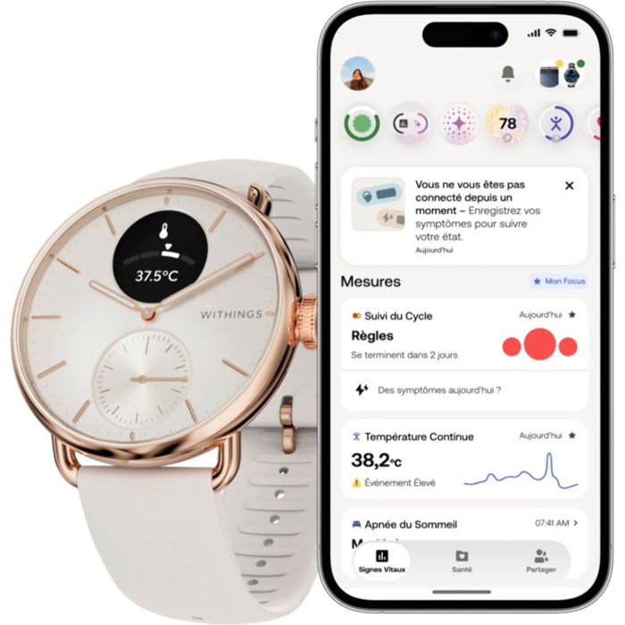 Montre santé WITHINGS Connecté Scanwatch 2 Rose Gold Sand 38mm