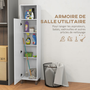 Armoire colonne meuble de rangement avec niche supérieure et placard 3 étagères intérieures - 40 x 35 x 177 cm - blanc