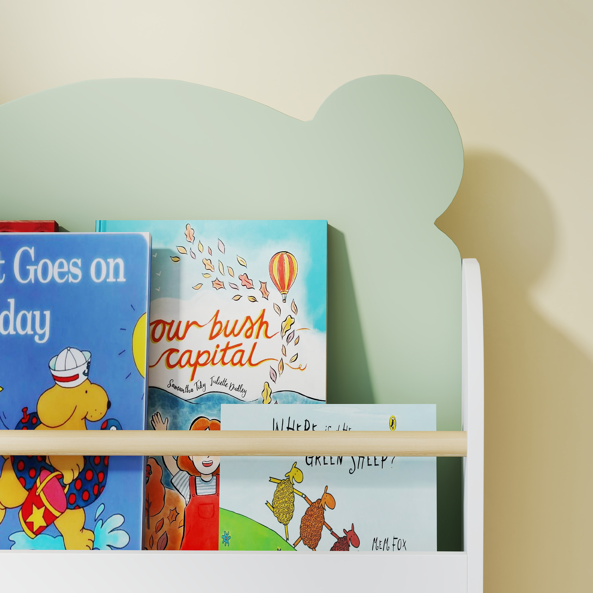 Librería Infantil de 3 Niveles Estantería para Libros Infantil Diseño de Osito para Sala de Juegos Dormitorio Guardería Verde